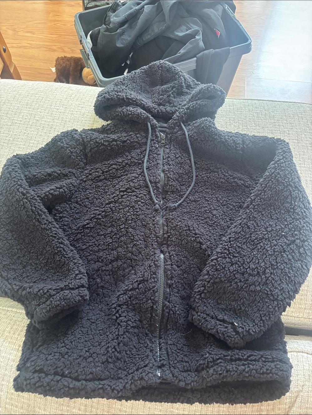 PacSun Black Teddy Sherpa Zip Hoodie Jacket
